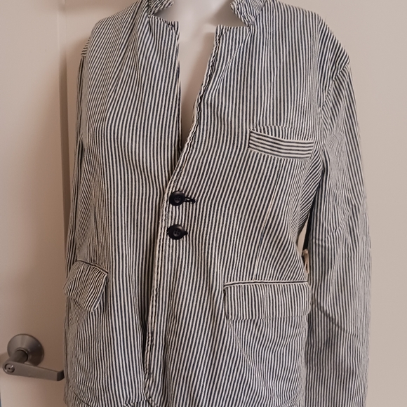 Ladies navy/ stripe jacket,100% cotton - Picture 1 of 6